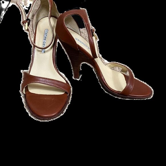 Charles David brown leather single strap open toe heels Sz 6 - Picture 3 of 10